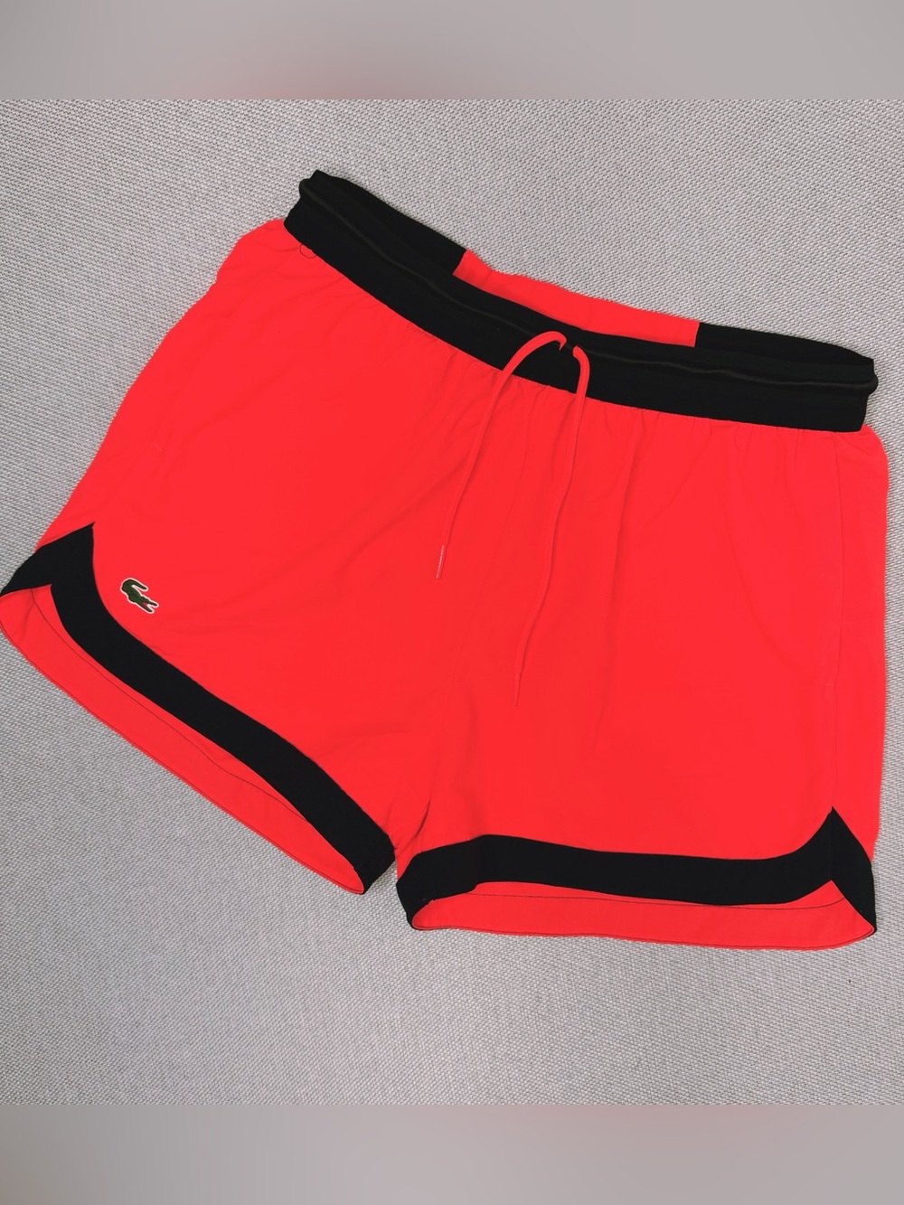 Lacoste Women's Contrast Panel Piqué Shorts Neon Orange Navy Size 34